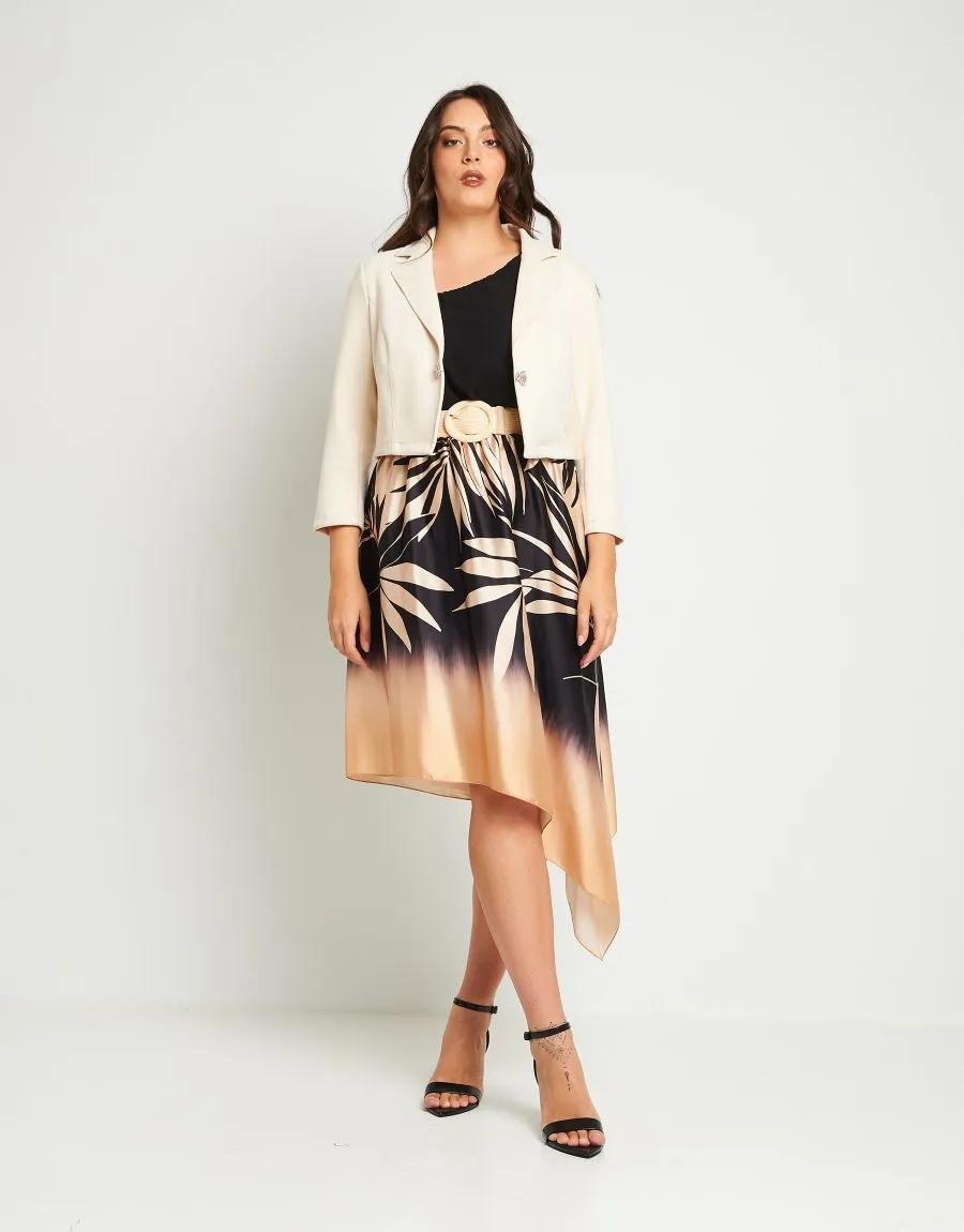 Vestito asimmetrico fantasia foglie