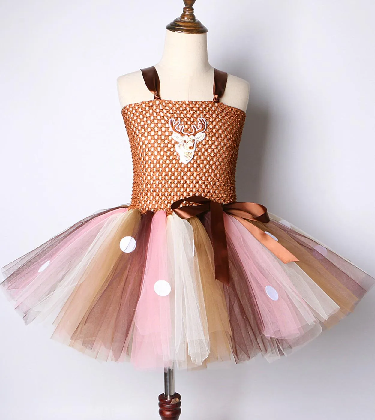 Vestito da tutu di cervo bruno per ragazze Costume di Halloween di Natale Abiti da principessa per renne al ginocchio Natale per