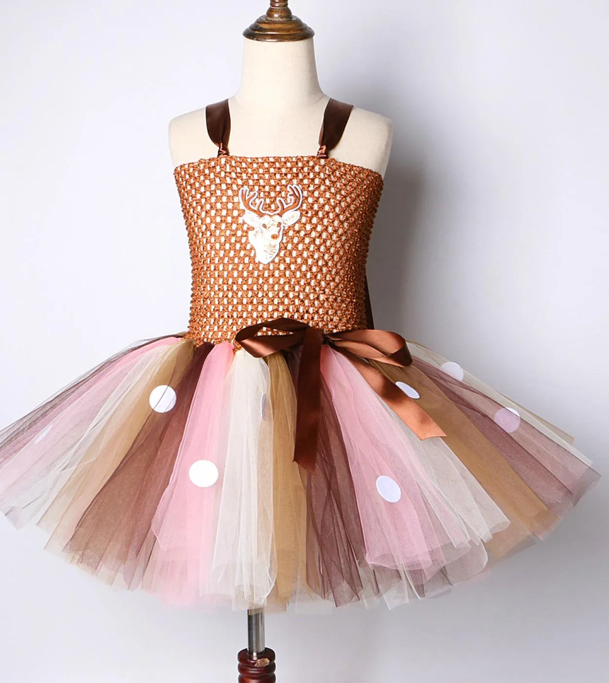 Vestito da tutu di cervo bruno per ragazze Costume di Halloween di Natale Abiti da principessa per renne al ginocchio Natale per
