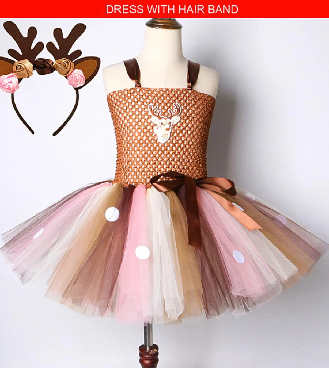Vestito da tutu di cervo bruno per ragazze Costume di Halloween di Natale Abiti da principessa per renne al ginocchio Natale per