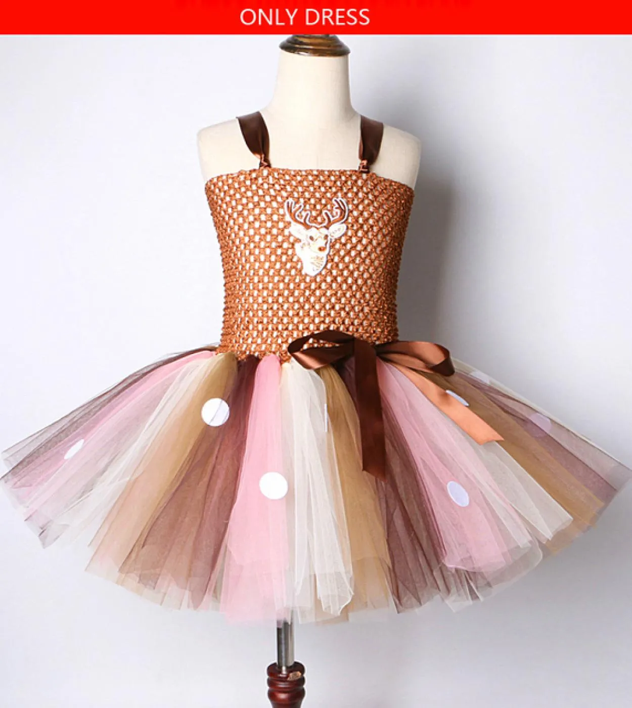 Vestito da tutu di cervo bruno per ragazze Costume di Halloween di Natale Abiti da principessa per renne al ginocchio Natale per