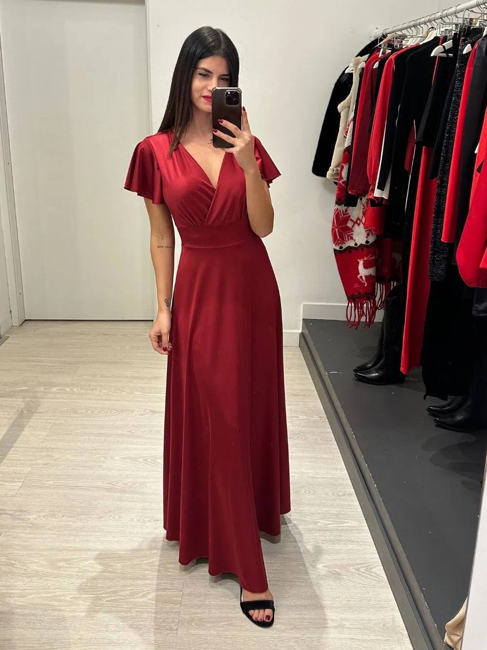 Vestito lungo raso manica