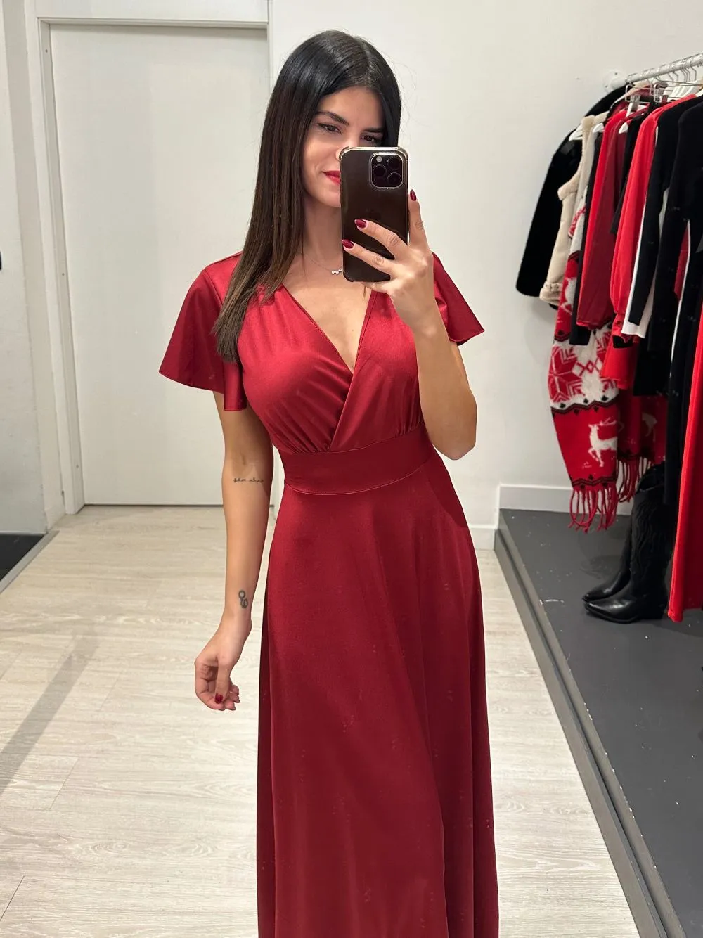 Vestito lungo raso manica