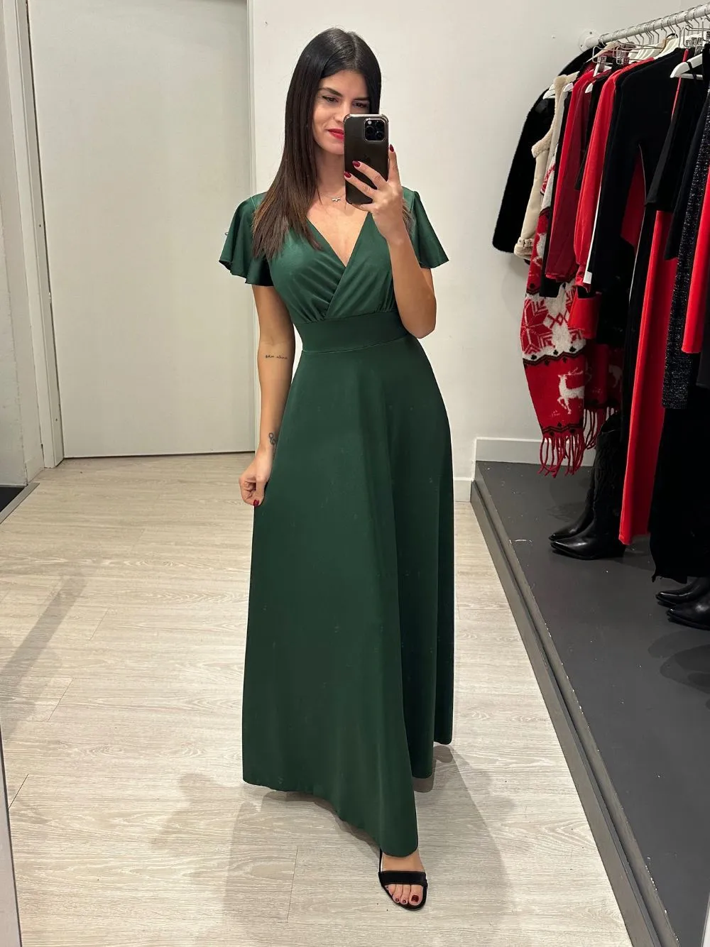 Vestito lungo raso manica