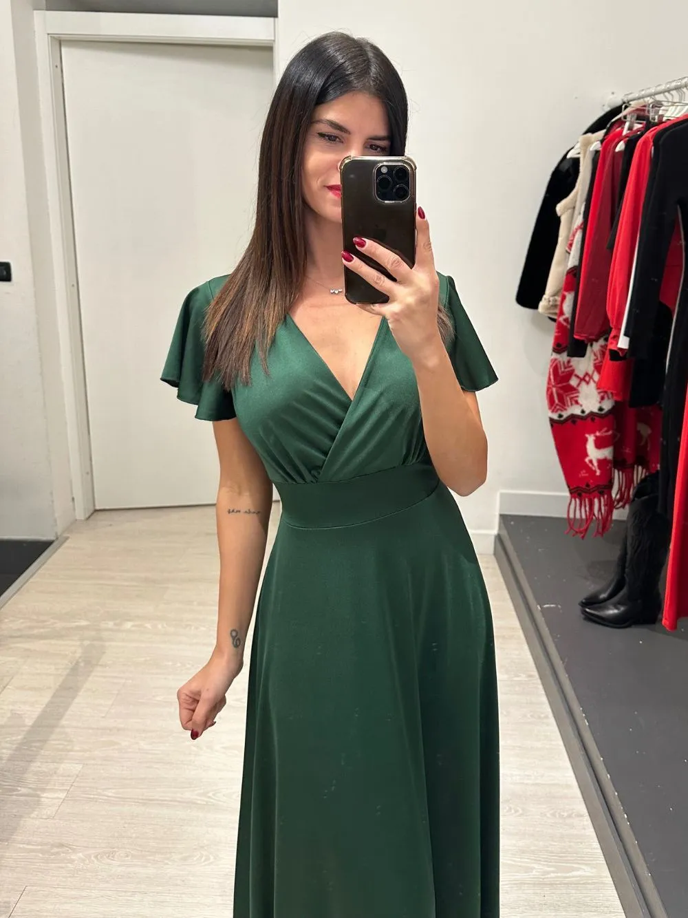 Vestito lungo raso manica