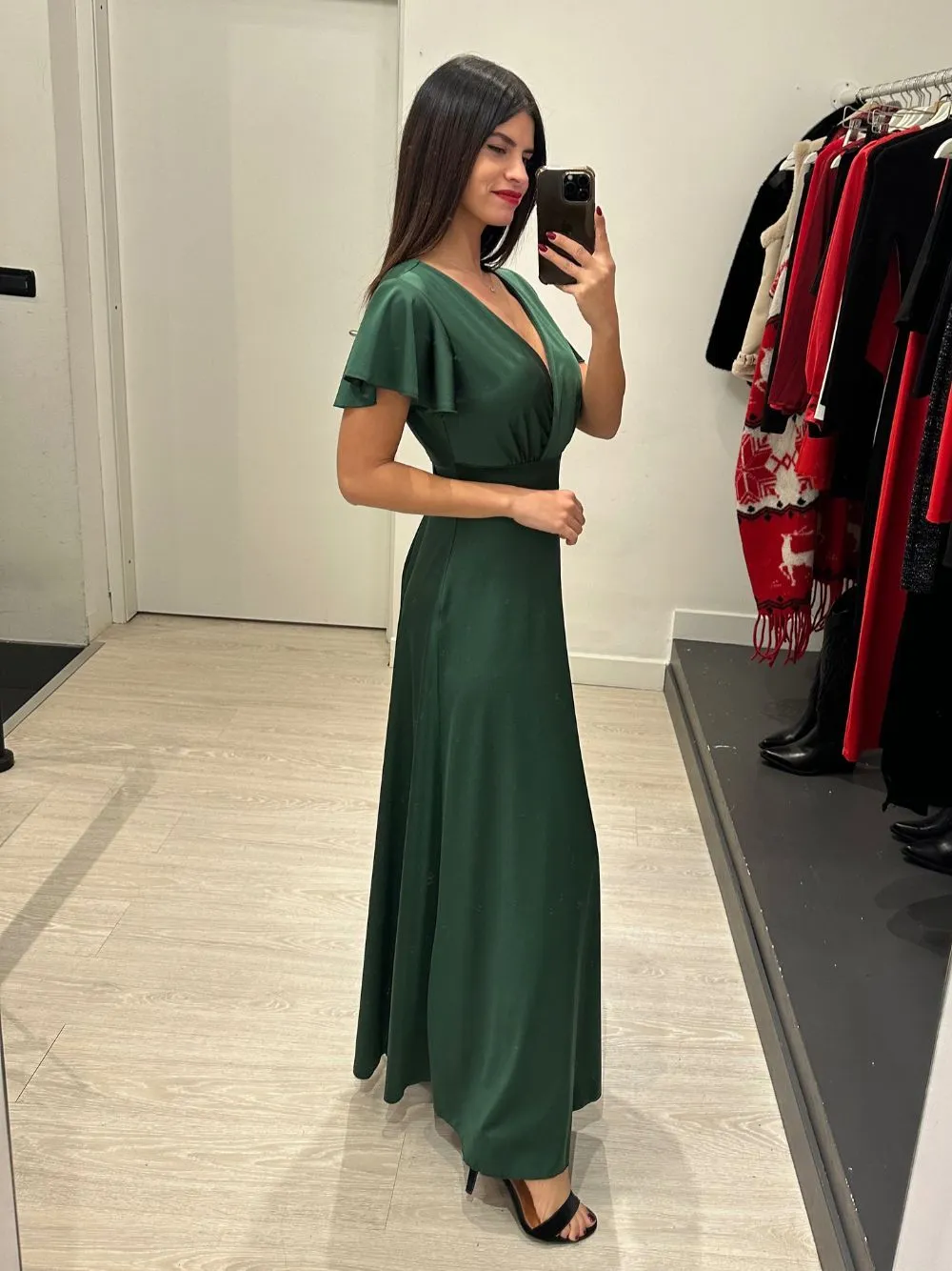 Vestito lungo raso manica