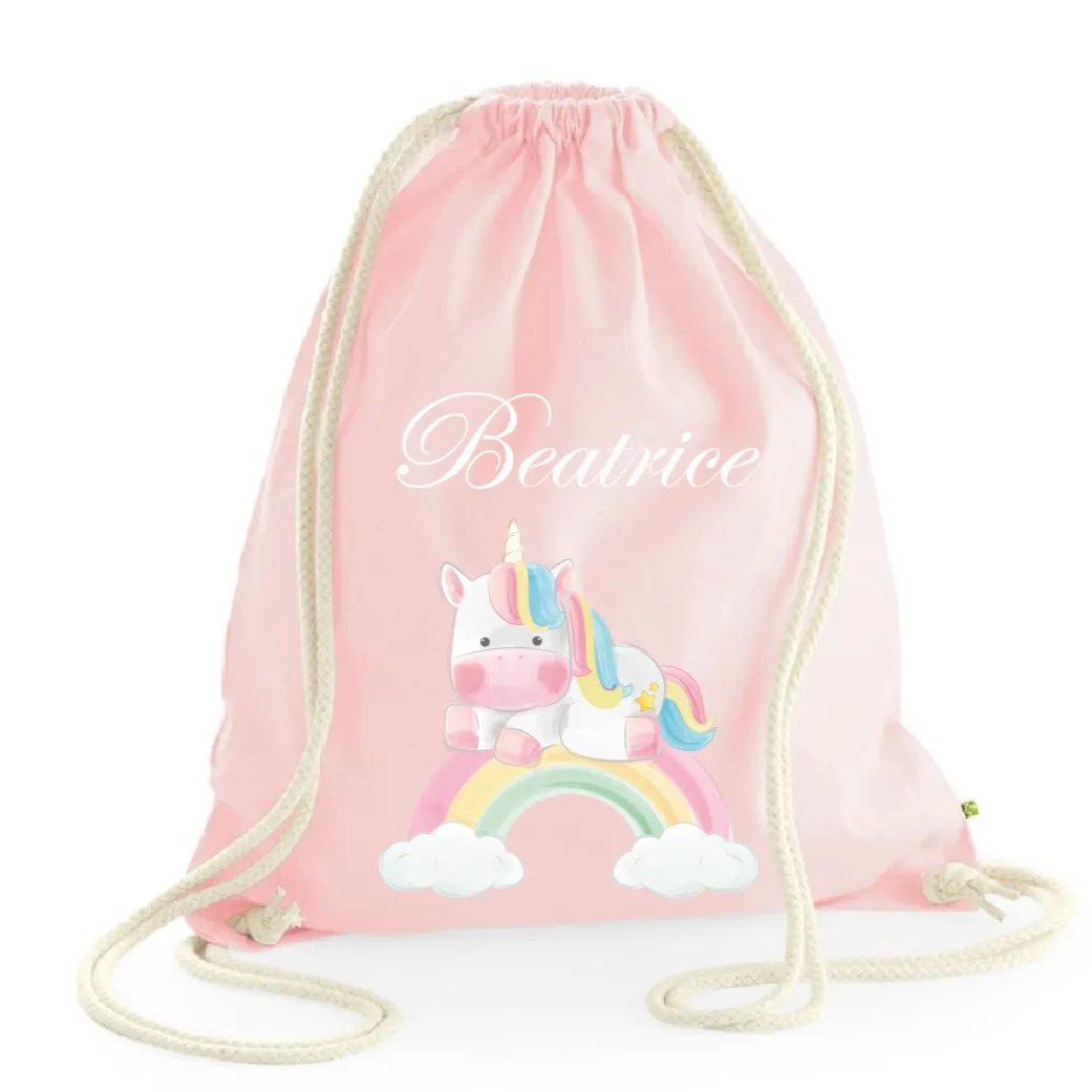 Zaino a sacca in cotone pesante Unicorno Arcobaleno