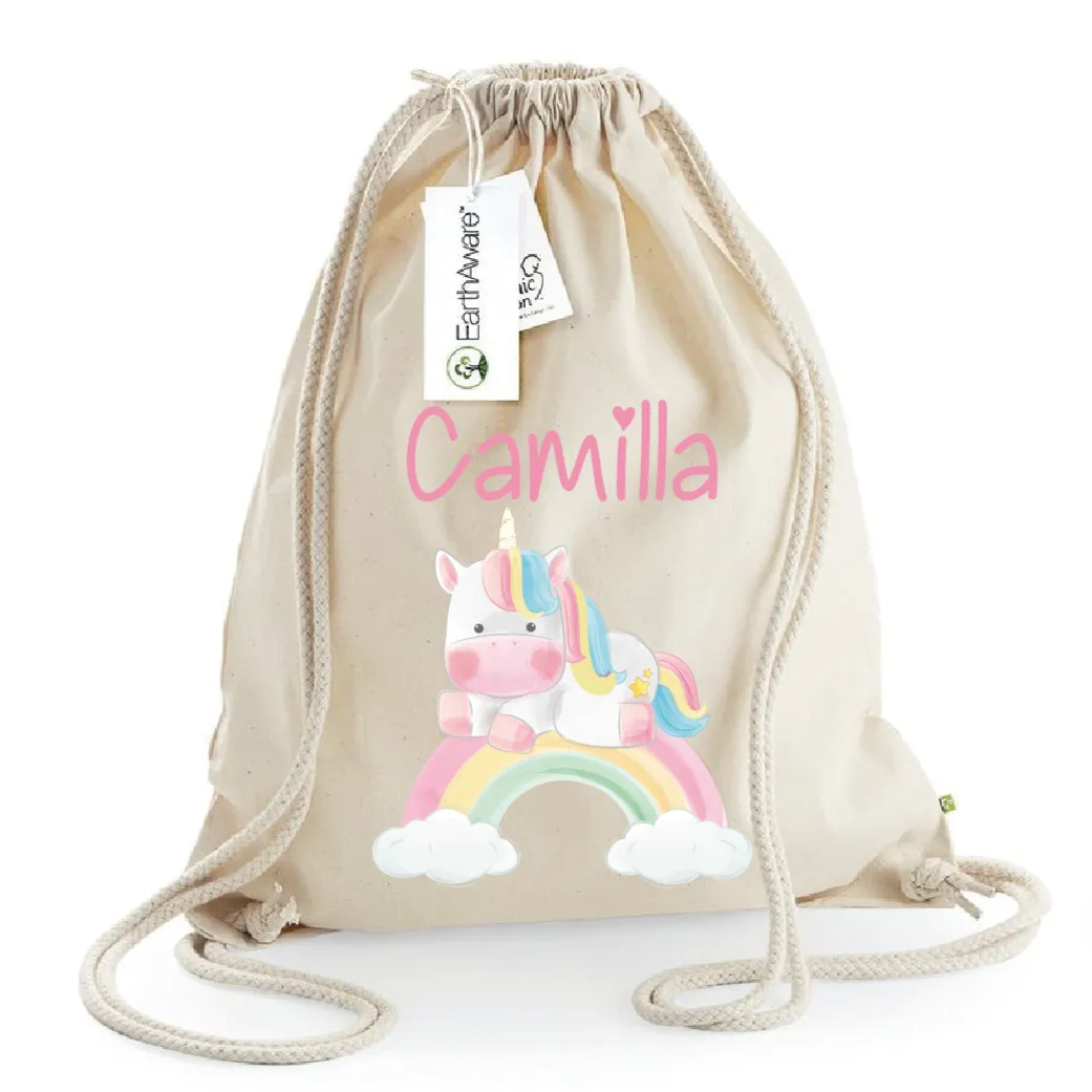 Zaino a sacca in cotone pesante Unicorno Arcobaleno