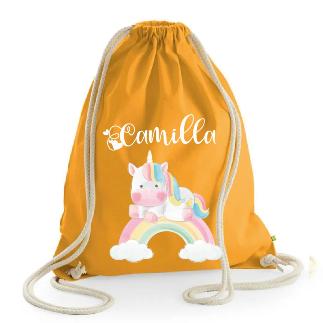 Zaino a sacca in cotone pesante Unicorno Arcobaleno